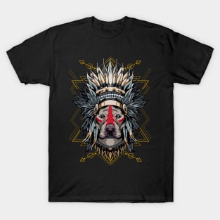 Chieftain Pitbull Dog Indian Headdress Warrior T-Shirt